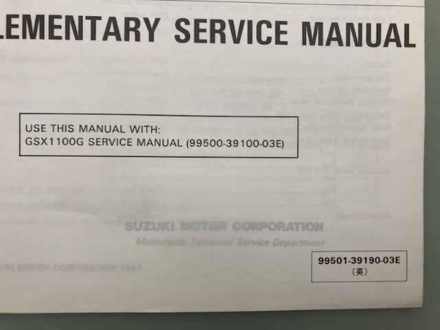 Suzuki 99501-39190-03E GSX1100G Supplementary Service Manual '91 Genuine