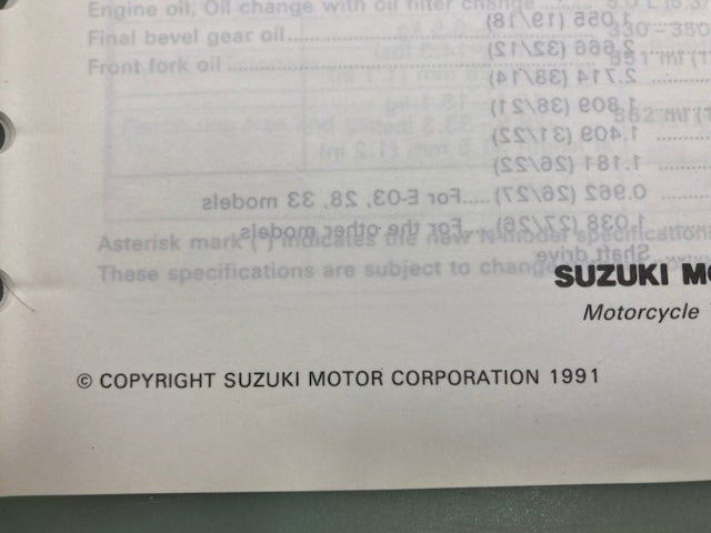Suzuki 99501-39190-03E GSX1100G Supplementary Service Manual '91 Genuine