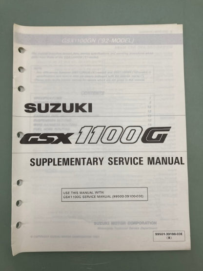 Suzuki 99501-39190-03E GSX1100G Supplementary Service Manual '91 Genuine