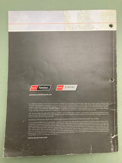 Honda SxS ATV Utility Sport Accessories Catalog 2014-2015 Genuine