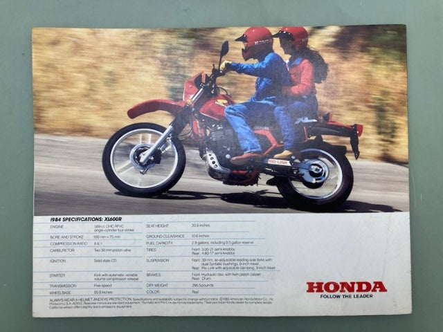 Honda XL600R 1984 Motorcycle Sales Brochure Genuine