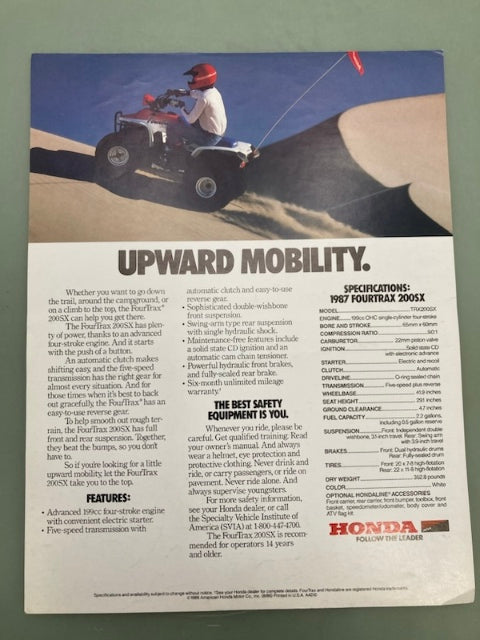 Honda FourTrax 200SX 1987 ATV Sales Brochure Genuine