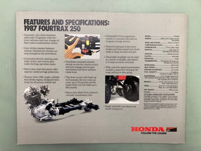 Honda FourTrax 250 TRX250 1987 ATV Sales Brochure Genuine