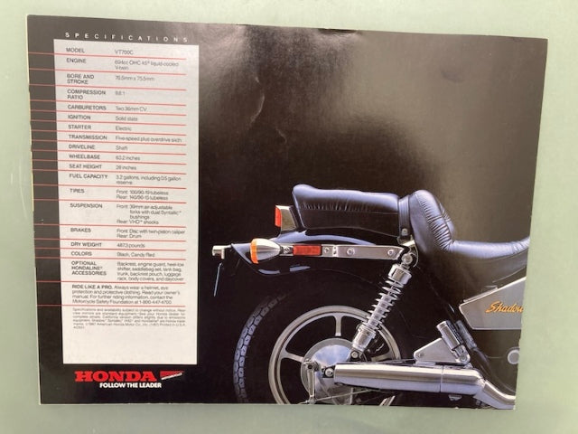 Honda Shadow 1987 Motorcycle Sales Brochure Genuine