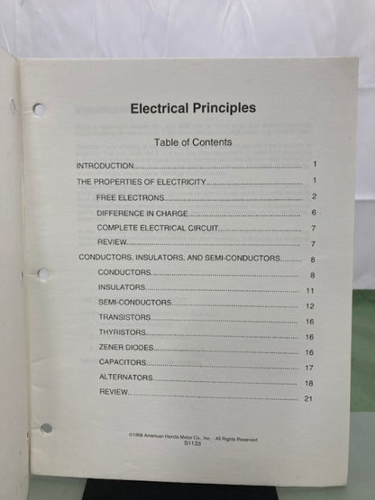 Honda Full Cycle S1133 Electrical Principles Educational Manual '98 Genuine