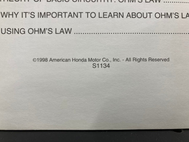 Honda Full Cycle S1134 Understanding Electricity Educational Manual '98 Genuine