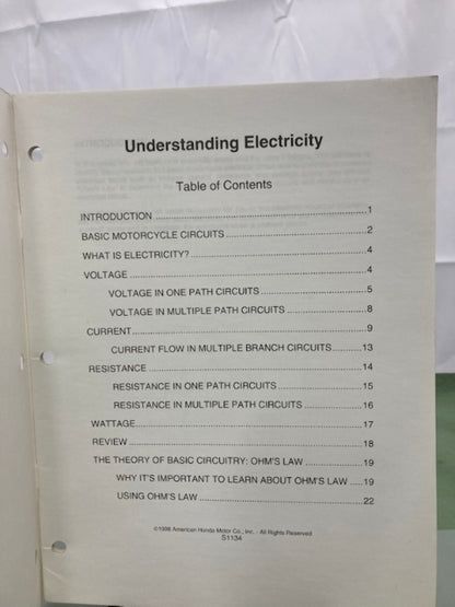 Honda Full Cycle S1134 Understanding Electricity Educational Manual '98 Genuine