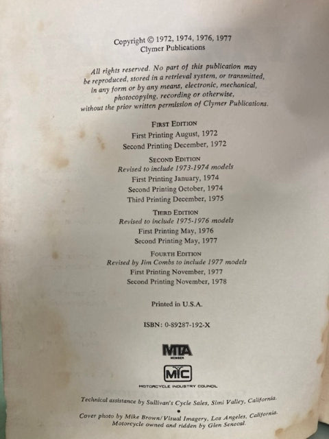 Clymer Kawasaki 250-750cc Triples 1969-1977 Service Manual Genuine