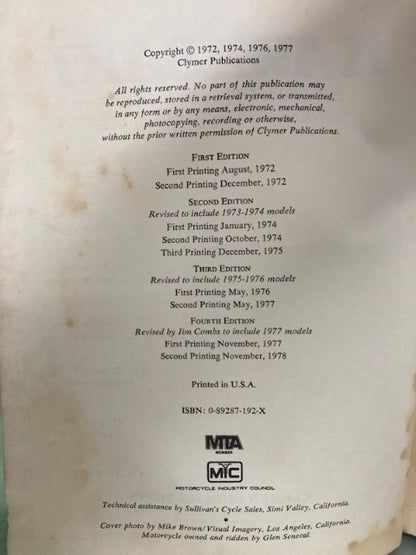 Clymer Kawasaki 250-750cc Triples 1969-1977 Service Manual Genuine