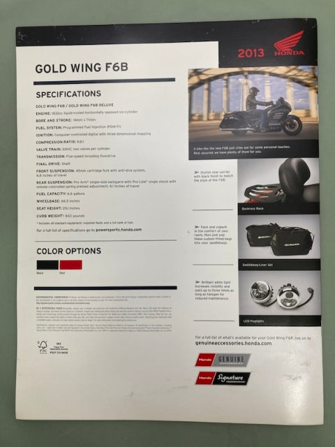 Honda Gold Wing F6B Sales Brochure 2013 Genuine
