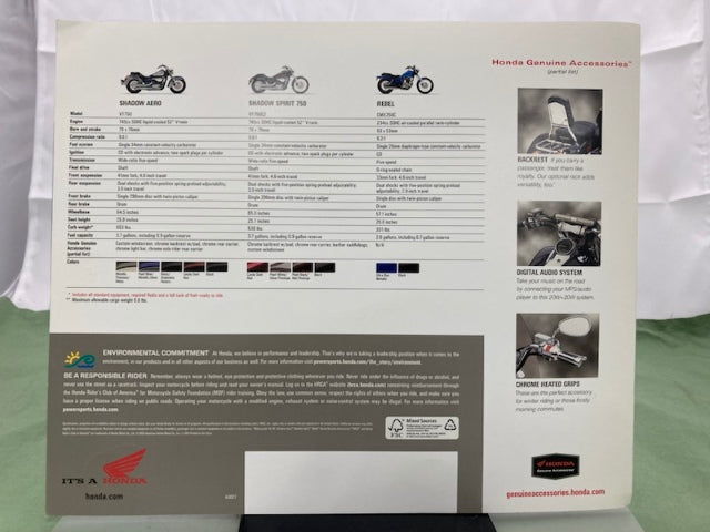 Honda Shadow/Rebel Aero Spirit 750 Sales Brochure 2009 Genuine