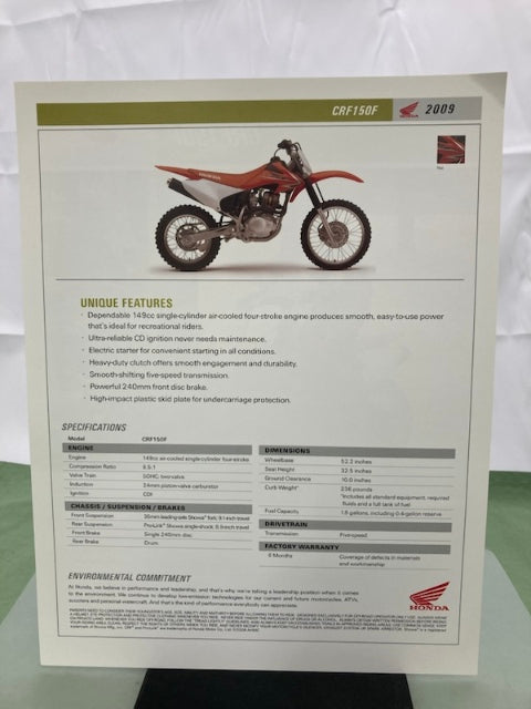 Honda CRF150F Sales Brochure & Spec Sheet 2009 Genuine