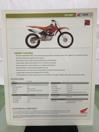 Honda CRF100F Sales Brochure & Spec Sheet 2009 Genuine