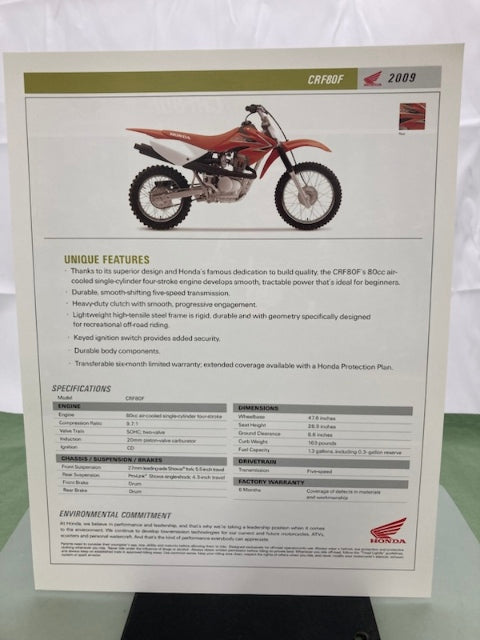 Honda CRF80F Sales Brochure & Spec Sheet 2009 Genuine