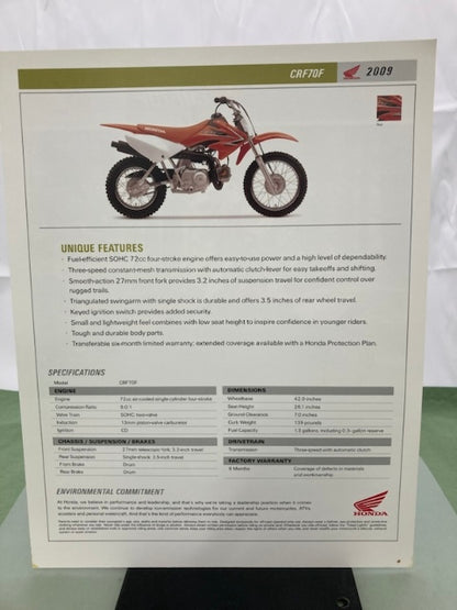Honda CRF70F Sales Brochure & Spec Sheet 2009 Genuine