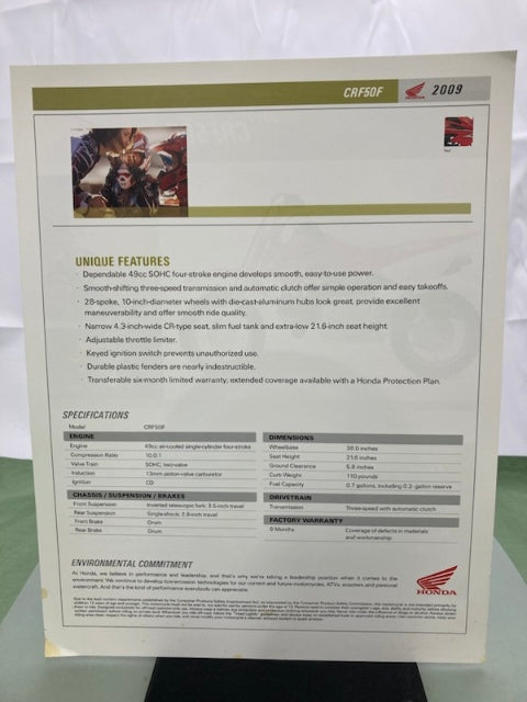 Honda CRF50F Sales Brochure & Spec Sheet 2009 Genuine