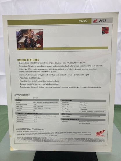 Honda CRF50F Sales Brochure & Spec Sheet 2009 Genuine