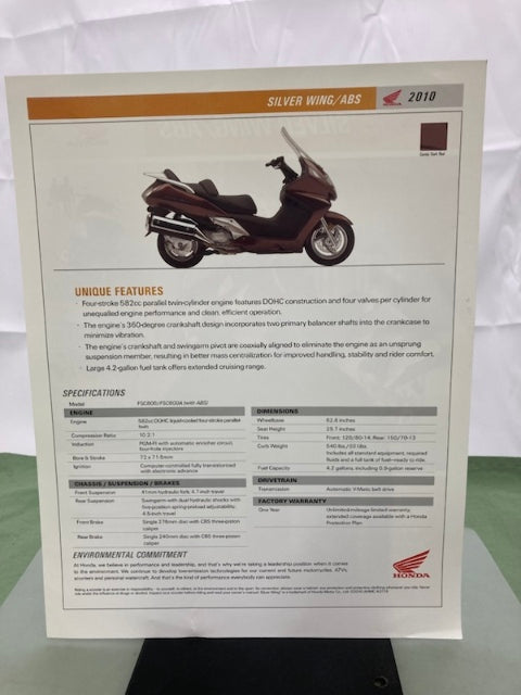 Honda Silver Wing ABS Sales Brochure & Spec Sheet 2010 Genuine
