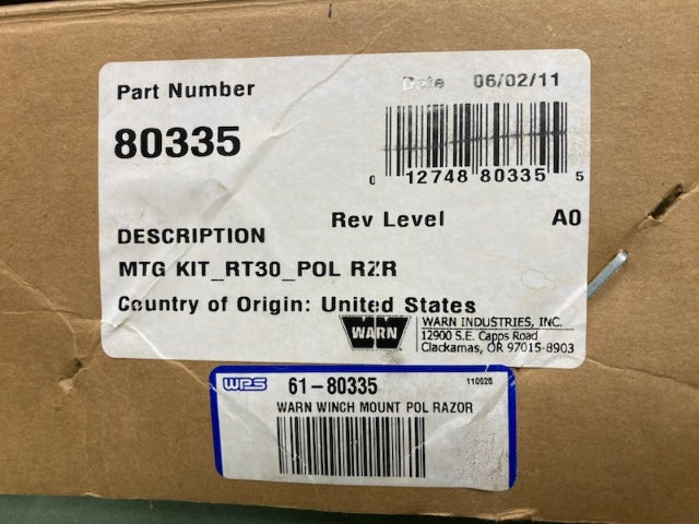 Warn 80335 Winch Mount Kit for Polaris RZR New Genuine