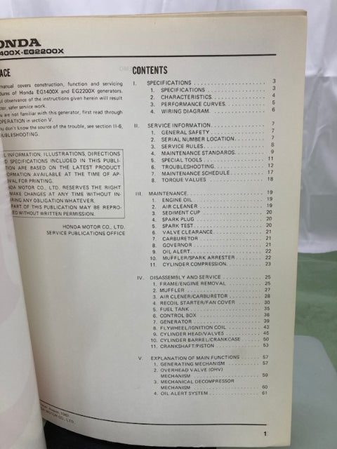 Honda 61ZB000 EG1400X EG2200X Generator Shop Manual 1983 Genuine