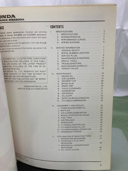 Honda 61ZB000 EG1400X EG2200X Generator Shop Manual 1983 Genuine