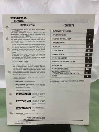 Honda 61ZT300 EU1000i Shop Manual '98 Revised '03 w/ Supplement '99 Genuine