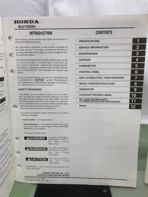 Honda 61ZT300 EU1000i Shop Manual '98 Revised '03 w/ Supplement '99 Genuine