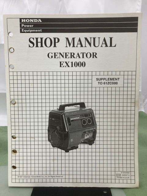 Honda 61ZC000 EX1000 Shop Manual 1985 w/ Supplement 61ZC000Z 1997 Genuine