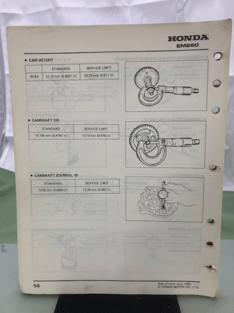 Honda 61ZA870 EM650 Generator Shop Manual 1985 Genuine
