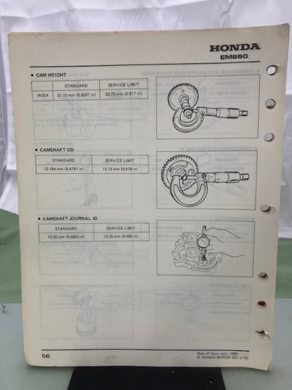 Honda 61ZA870 EM650 Generator Shop Manual 1985 Genuine