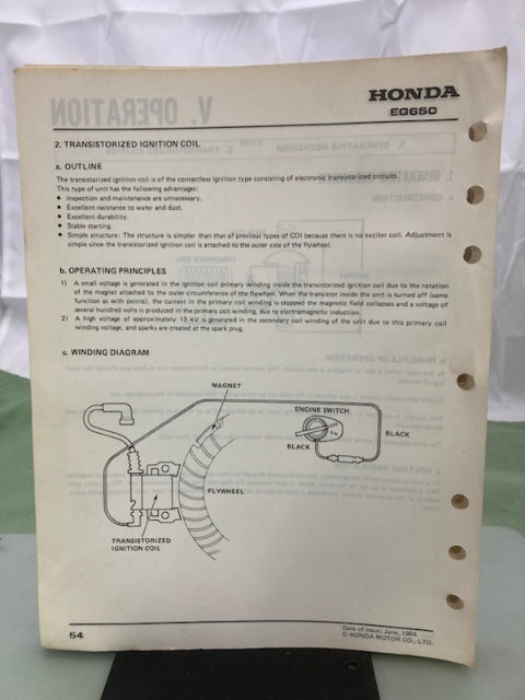 Honda 61ZA850 EG650 Generator Shop Manual 1984 Genuine