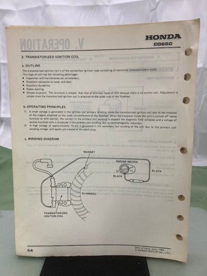 Honda 61ZA850 EG650 Generator Shop Manual 1984 Genuine