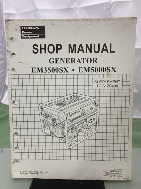 Honda 61ZB400W EM3500SX EM5000SX Generator Shop Manual Supplement 2001 Genuine