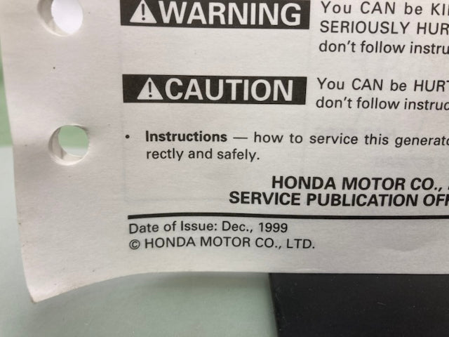 Honda 61ZT700Z EU2600i EU3000is Generator Shop Manual Supplement 1999 Genuine