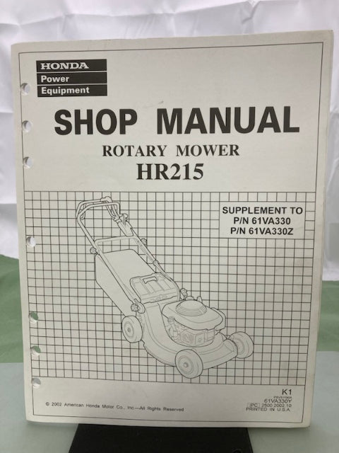 Honda 61VA330Y HR215 Rotary Mower Shop Manual Supplement 2002 Genuine