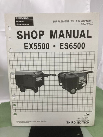 Honda 61ZA010 EL5000 EX5500 ES6500 Shop Manual '85 w/ Supplements Z & Y Genuine