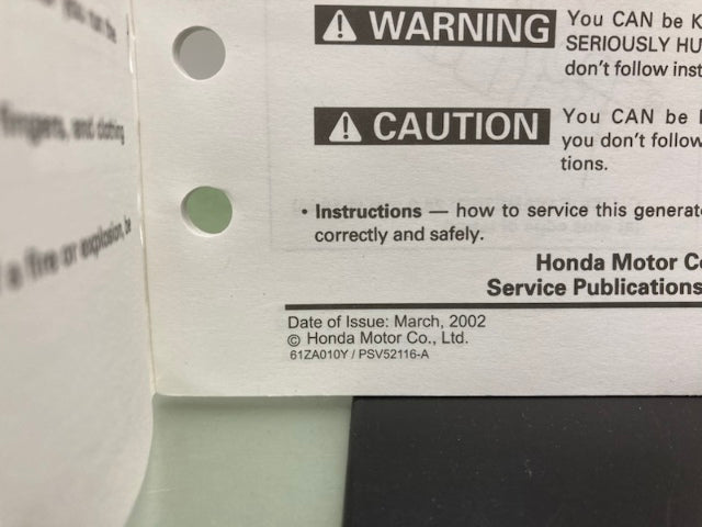 Honda 61ZA010 EL5000 EX5500 ES6500 Shop Manual '85 w/ Supplements Z & Y Genuine