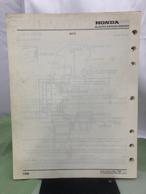 Honda 61ZA010 EL5000 EX5500 ES6500 Shop Manual '85 w/ Supplements Z & Y Genuine