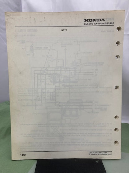 Honda 61ZA010 EL5000 EX5500 ES6500 Shop Manual '85 w/ Supplements Z & Y Genuine