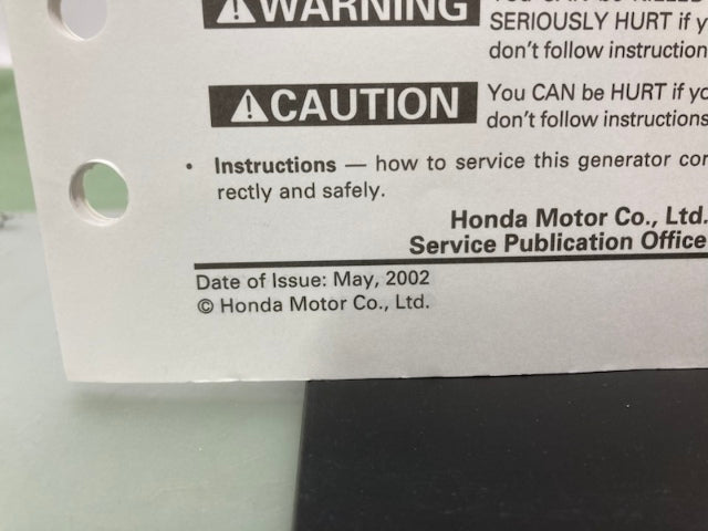 Honda 61ZA010X EX5500 ES6500 Shop Manual Supplement 2002 Genuine