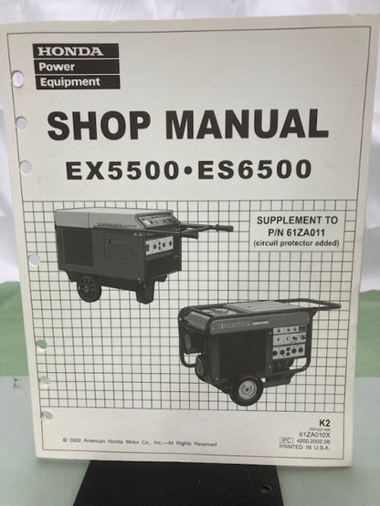 Honda 61ZA010X EX5500 ES6500 Shop Manual Supplement 2002 Genuine