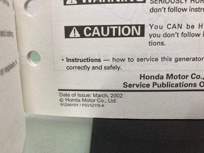 Honda 61ZA010Y EX5500 ES6500 Shop Manual Supplement 2002 Genuine