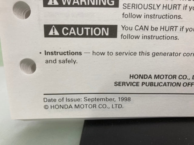 Honda 61Z0000 EN3500 EN5000 Generator Shop Manual 1998 Genuine