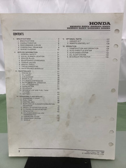 Honda 61ZB401 EB3500 EB5000 EG3500 EG5000 EM3500 EM5000 Shop Manual 1986 Genuine