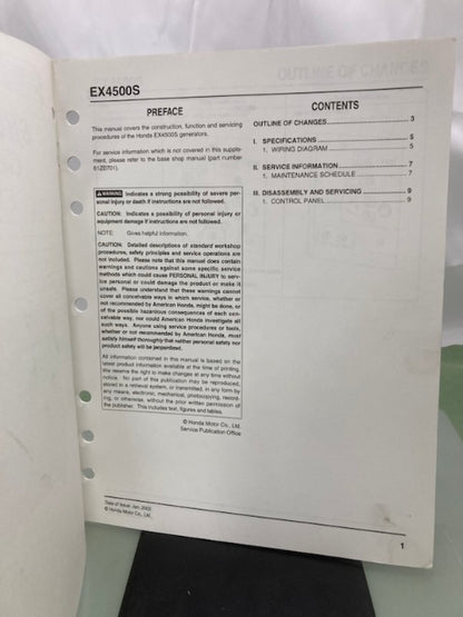 Honda 61ZB701 EX3300S EX4500S Shop Manual '86 w/ Supplements & Addendum Genuine