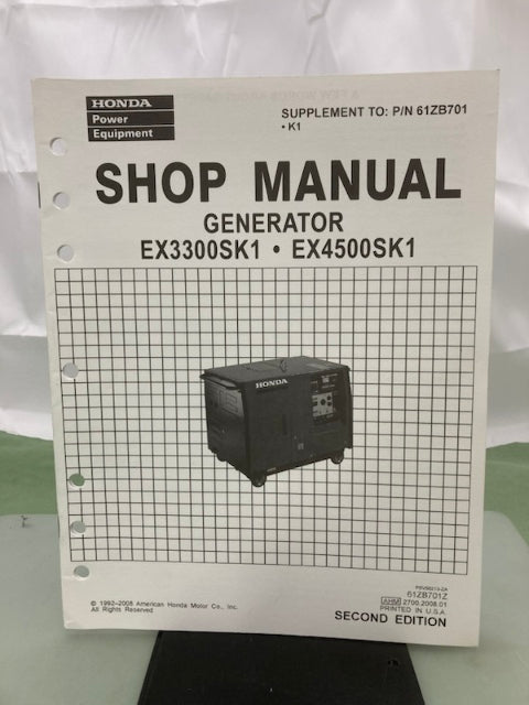 Honda 61ZB701 EX3300S EX4500S Shop Manual '86 w/ Supplements & Addendum Genuine