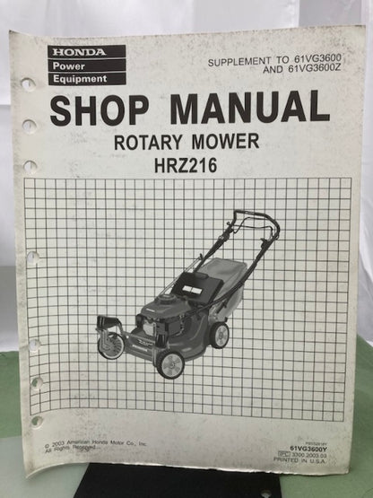 Honda 61VG3600 HRS216 HRR216 HRT216 Shop Manual '98 w/ Supplements Z & Y Genuine