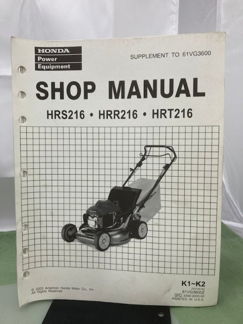 Honda 61VG3600 HRS216 HRR216 HRT216 Shop Manual '98 w/ Supplements Z & Y Genuine