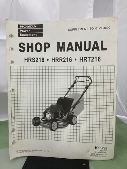 Honda 61VG3600 HRS216 HRR216 HRT216 Shop Manual '98 w/ Supplements Z & Y Genuine