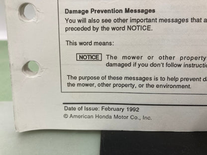 Honda 61VE2630 HRB215PX HRM215PX HRB215SX HRM215SX Shop Manual 1992 Genuine